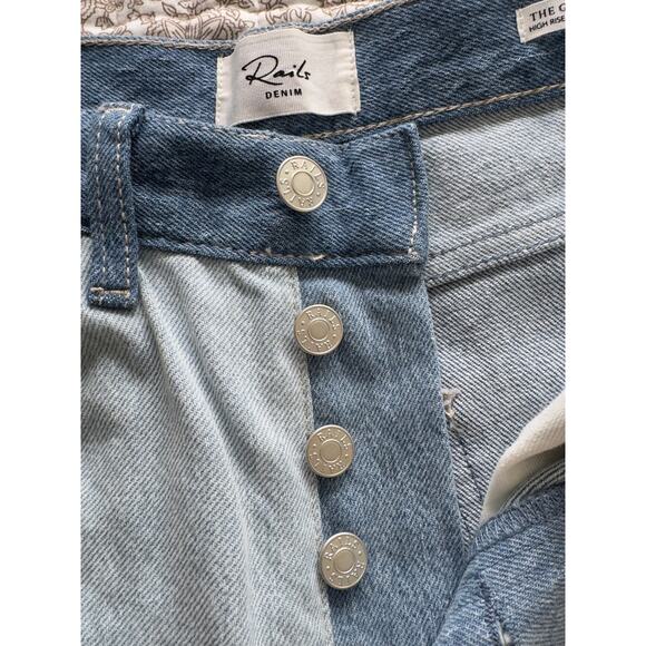 Rails The Getty Crop Patchwork Light Indigo Blue Jeans Size 27 - Picture 7 of 9